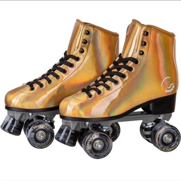 Gold Holographic Roller Skates - Picture 1 of 3